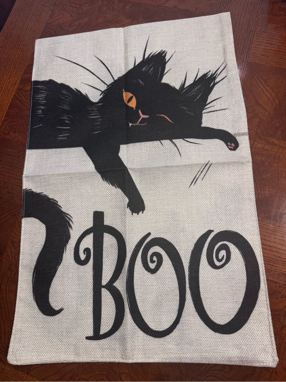 Black Cat 'Boo' Halloween Garden or Yard Banner Flag - Black and Cream